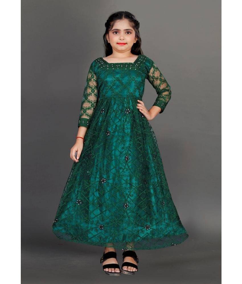 Sky Heights Girls' White Net Long Frock/ Gown (Party Wear Dress