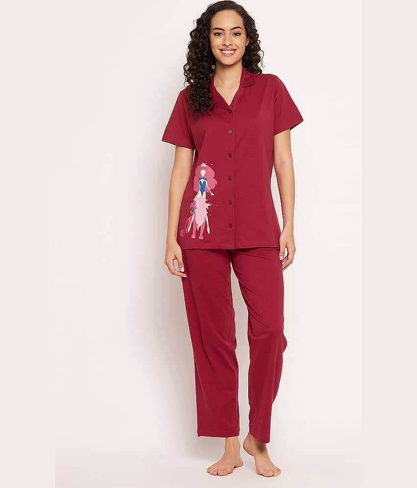 Clovia - Maroon Cotton Women's Nightwear Nightsuit Sets ( Pack of 1 ) - Nightwear & Loungewear | Buy online on ZillyBuy