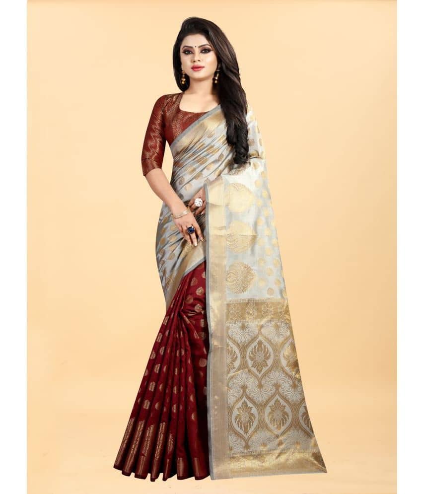 Gazal Fashions Banarasi Silk Embellished Saree With Unstitched Blouse Piece ( Cream ) - Sarees | Buy online on ZillyBuy