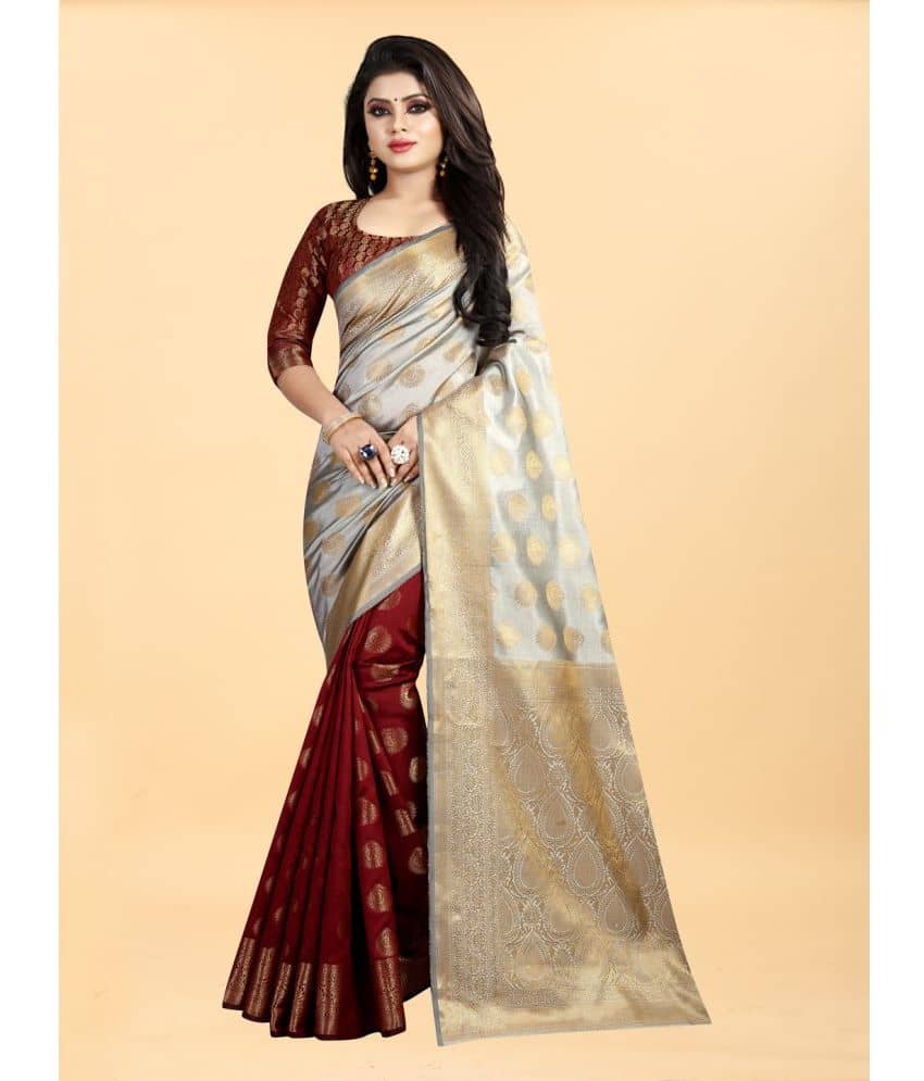 Gazal Fashions Banarasi Silk Embellished Saree With Unstitched Blouse Piece ( Cream ) - Sarees | Buy online on ZillyBuy