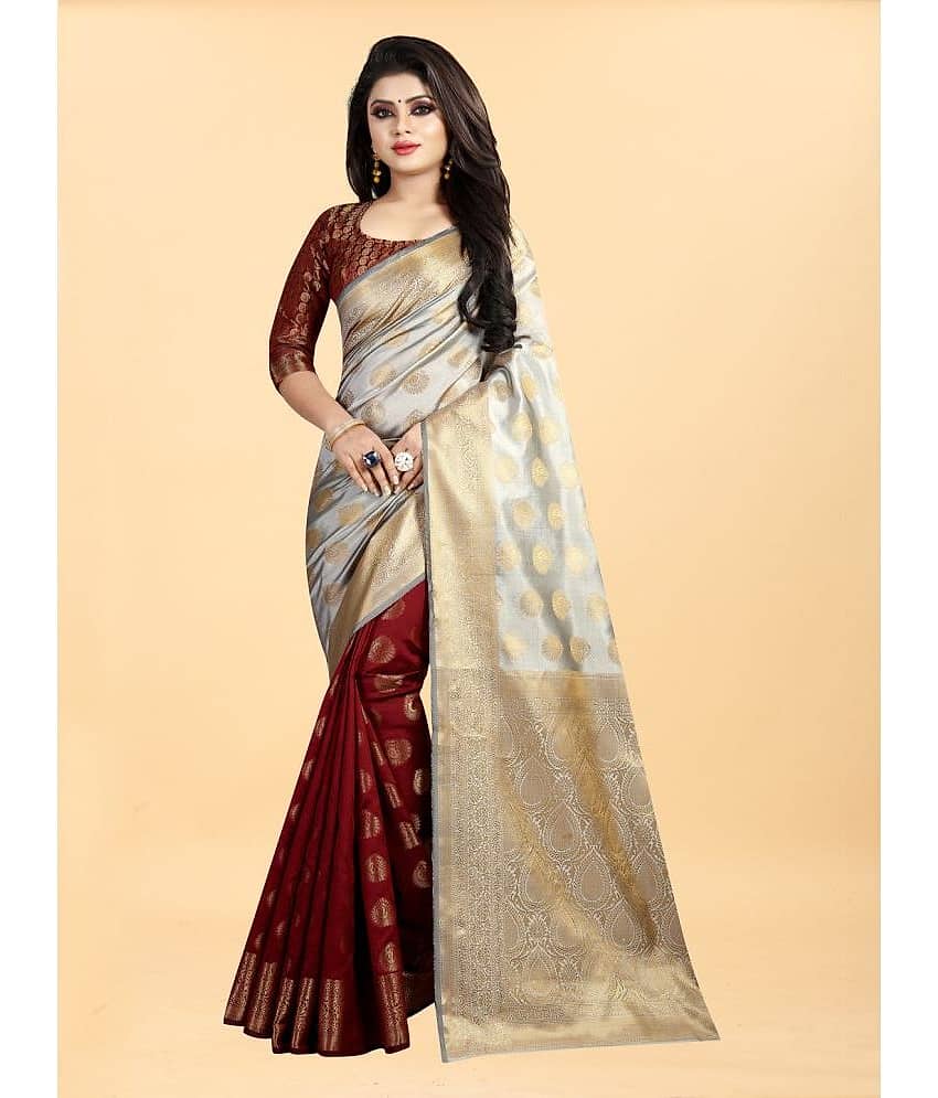 Gazal Fashions Banarasi Silk Embellished Saree With Unstitched Blouse Piece ( Cream ) - Sarees | Buy online on ZillyBuy