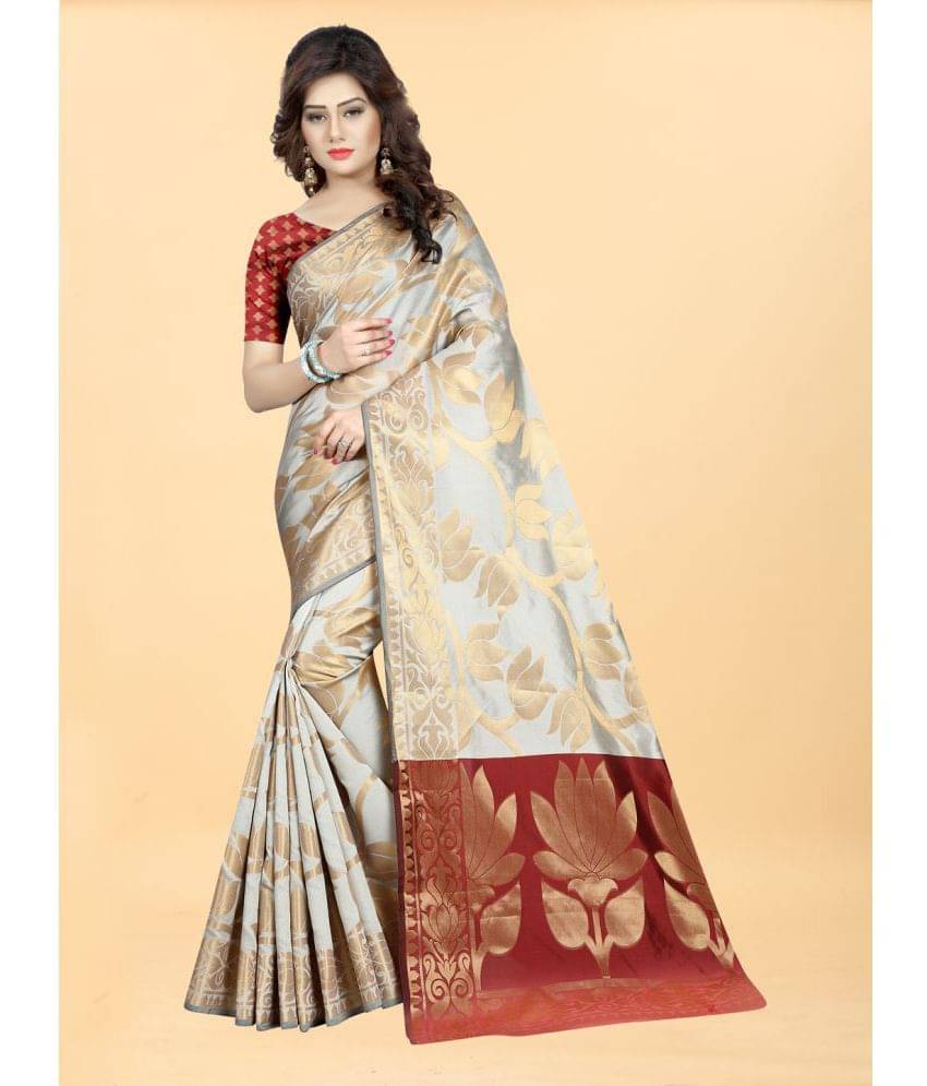 Gazal Fashions Banarasi Silk Embellished Saree With Unstitched Blouse Piece ( Cream )     			Gazal Fashions Banarasi Silk Embellished Saree With Unstitched Blouse Piece ( Cream )