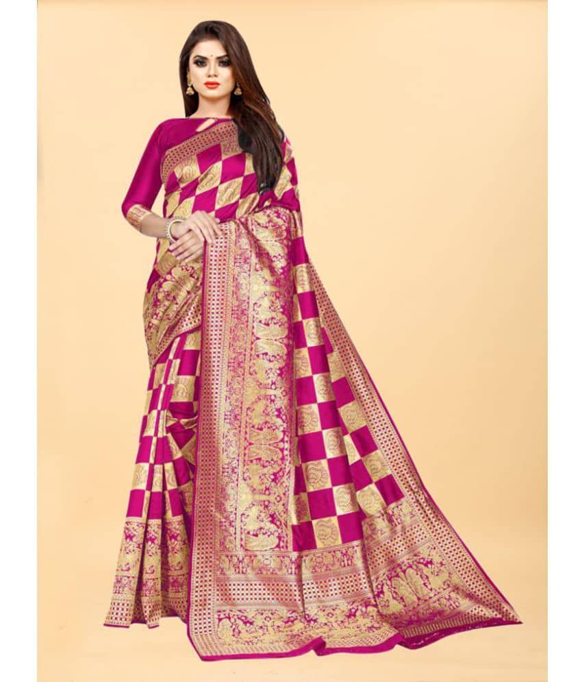 Gazal Fashions Banarasi Silk Embellished Saree With Unstitched Blouse Piece ( Pink ) - Sarees | Buy online on ZillyBuy