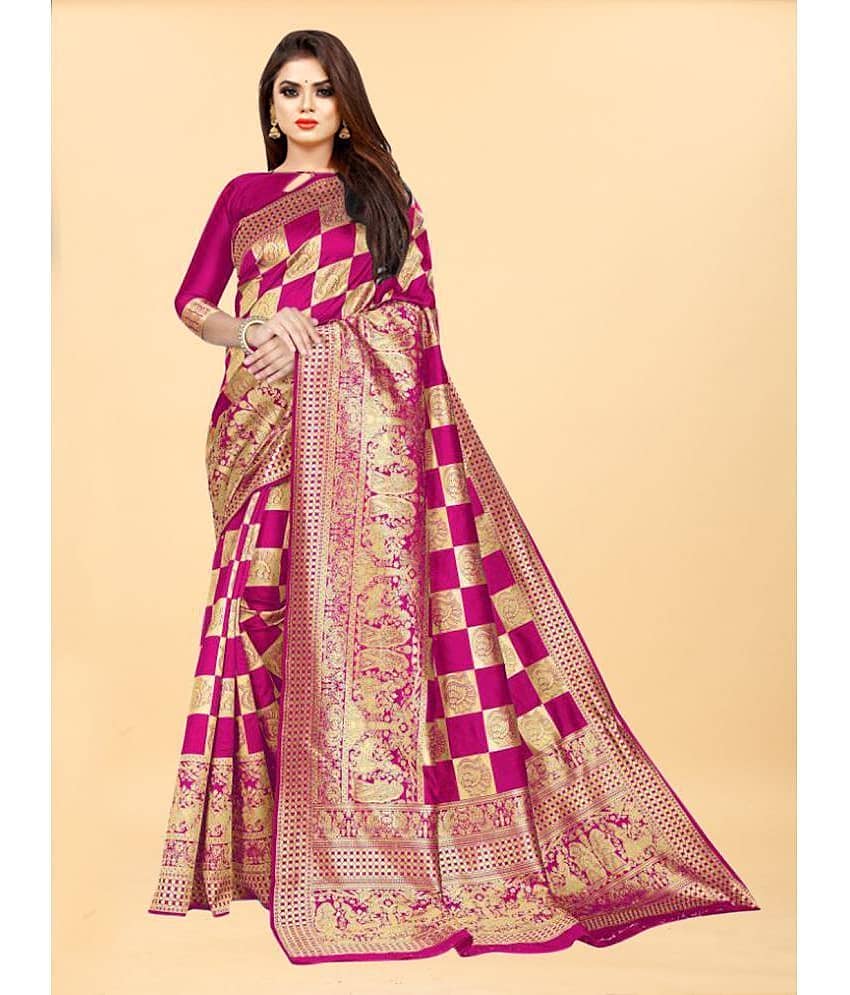 Gazal Fashions Banarasi Silk Embellished Saree With Unstitched Blouse Piece ( Pink ) - Sarees | Buy online on ZillyBuy