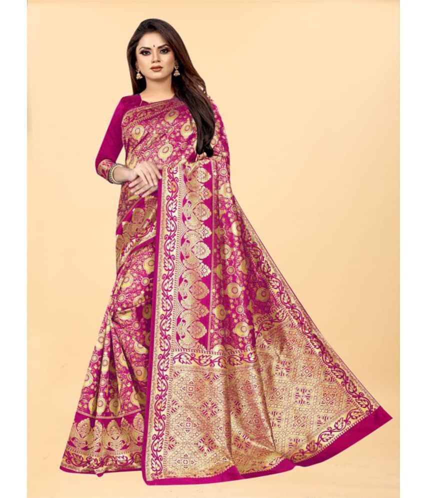 Gazal Fashions Banarasi Silk Embellished Saree With Unstitched Blouse Piece ( Pink ) - Sarees | Buy online on ZillyBuy