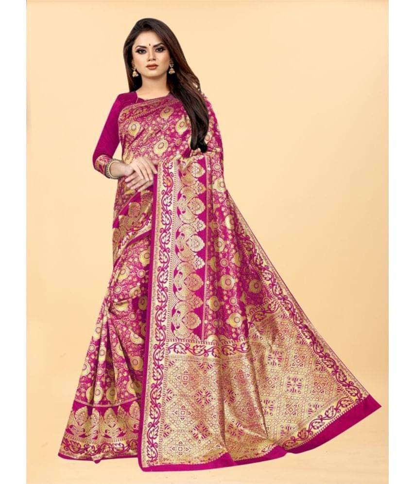 Gazal Fashions Banarasi Silk Embellished Saree With Unstitched Blouse Piece ( Pink )     			Gazal Fashions Banarasi Silk Embellished Saree With Unstitched Blouse Piece ( Pink )