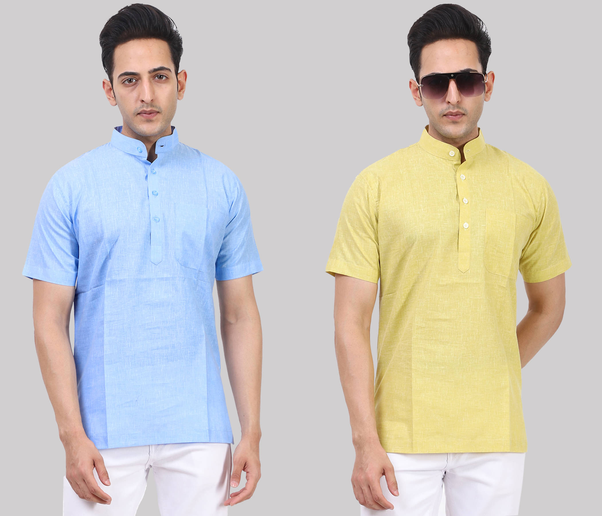 Kundan - Muticolor Cotton Blend Men's Regular Kurta ( Pack of 2 ) Kundan - Muticolor Cotton Blend Men's Regular Kurta ( Pack of 2 )