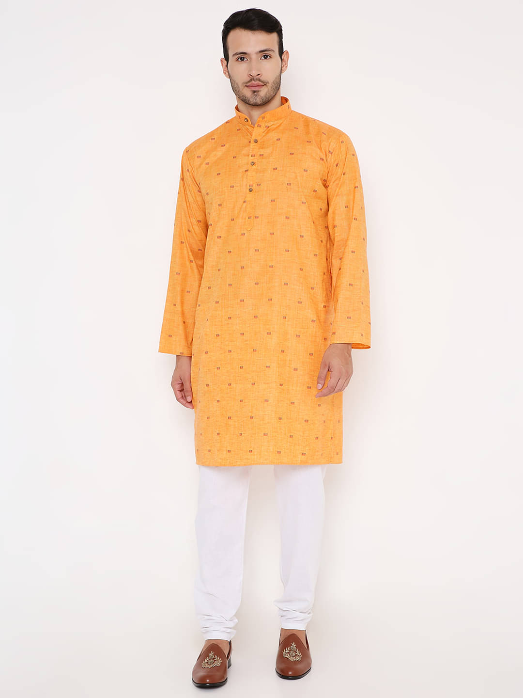     			Maharaja - Orange Linen Regular Fit Men's Kurta Pyjama Set ( Pack of 1 )