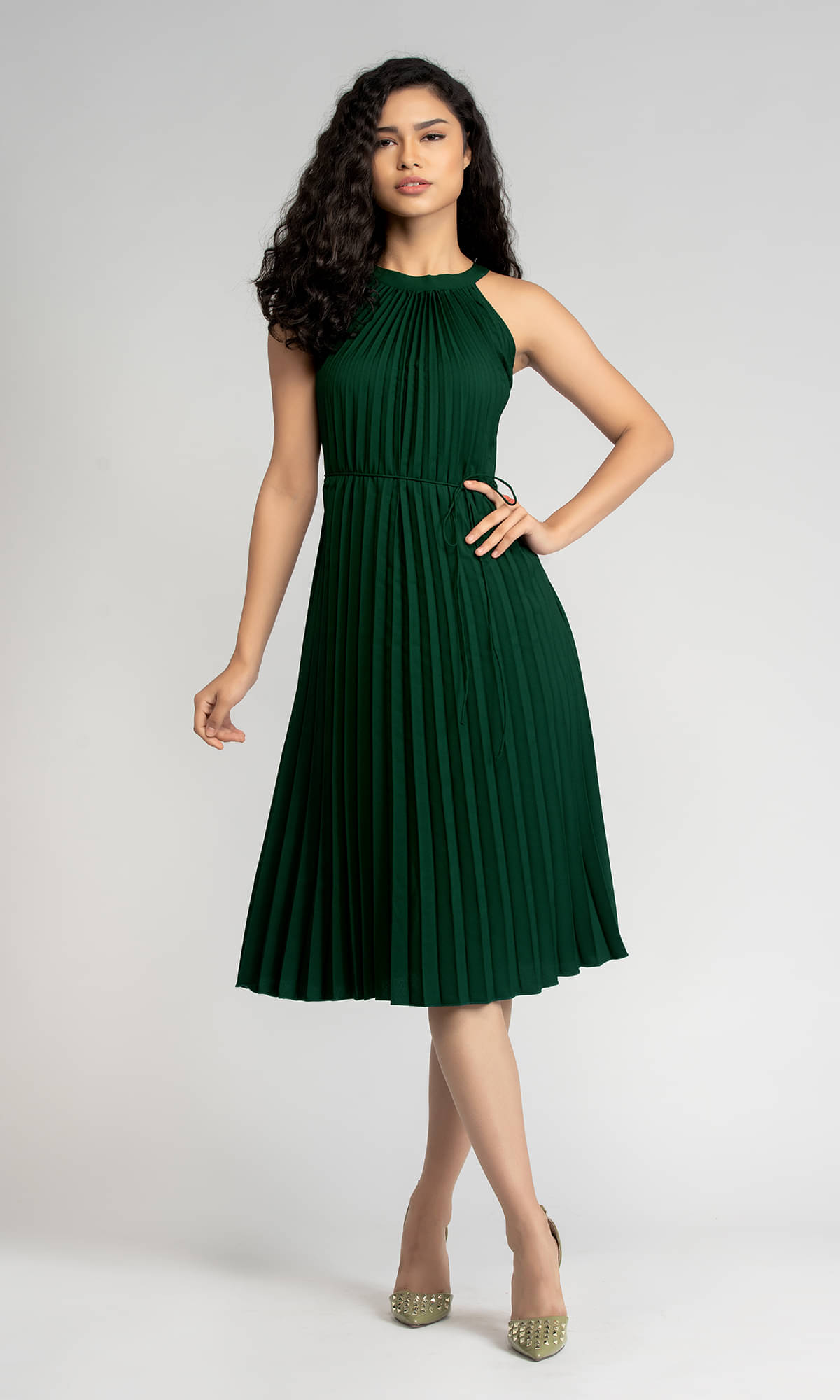     			aask - Green Polyester Blend Women's Fit & Flare Dress ( Pack of 1 )