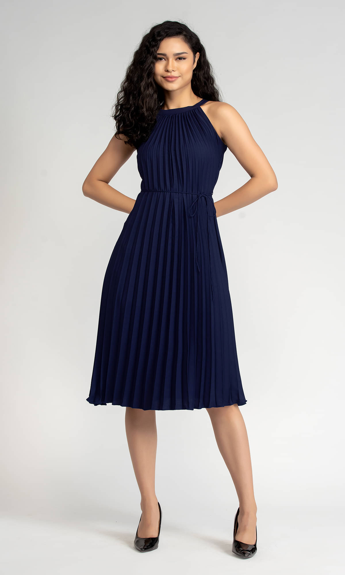 aask - Navy Blue Polyester Blend Women's Fit & Flare Dress ( Pack of 1 ) aask - Navy Blue Polyester Blend Women's Fit & Flare Dress ( Pack of 1 )