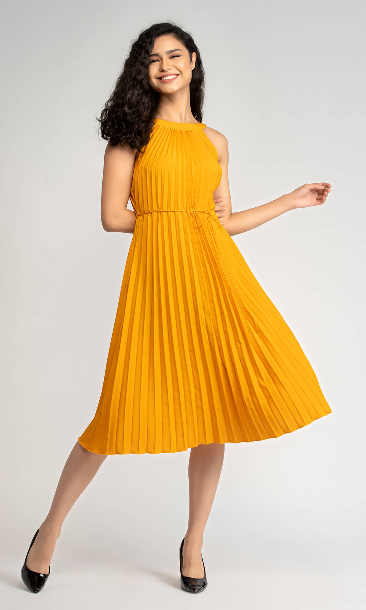     			aask - Yellow Polyester Blend Women's Fit & Flare Dress ( Pack of 1 )
