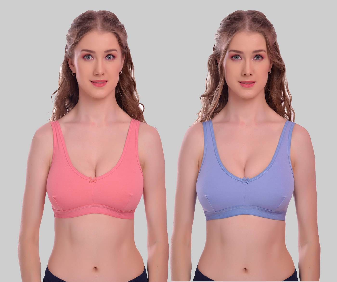 Elina - Navy Blue Cotton Non Padded Women's Sports Bra ( Pack of 2 ) Elina - Navy Blue Cotton Non Padded Women's Sports Bra ( Pack of 2 )