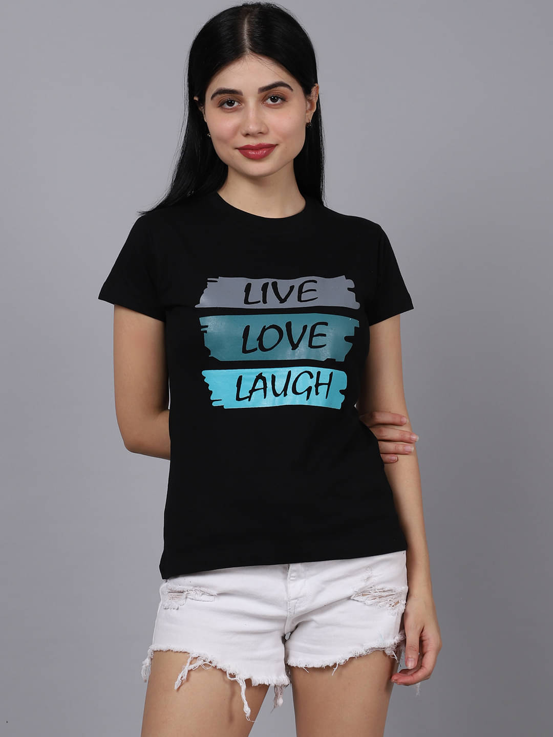 Fabflee Women Cotton Printed Regular Fit Round Neck T-Shirt ( Black )     			Fabflee Women Cotton Printed Regular Fit Round Neck T-Shirt ( Black )
