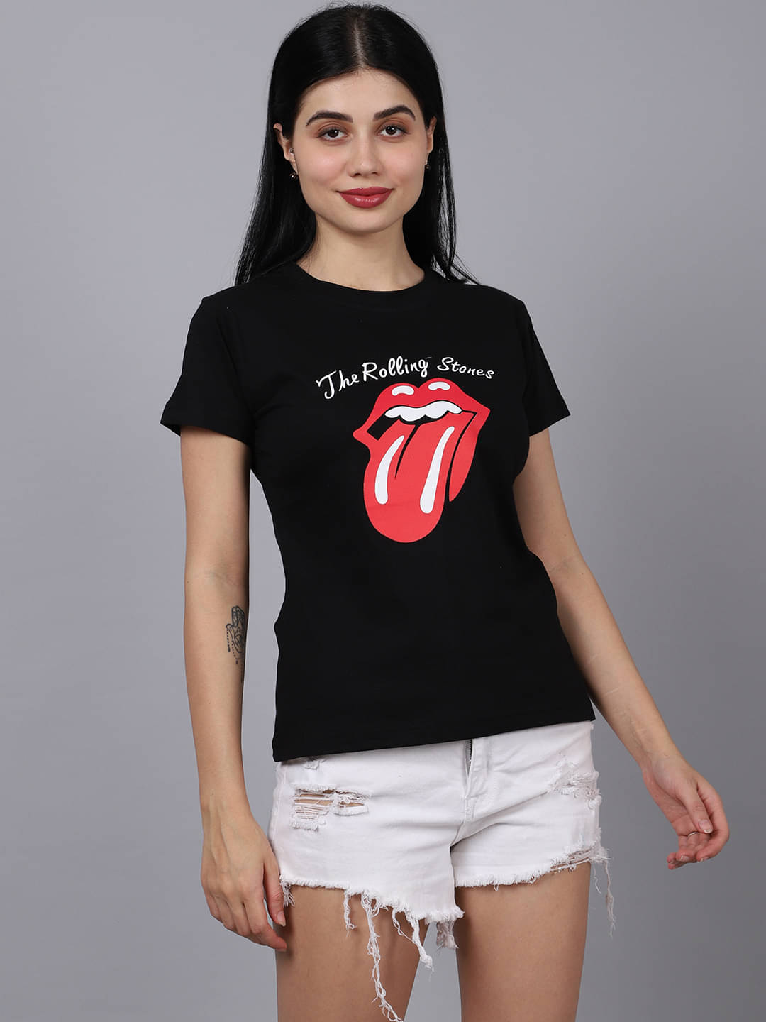     			Fabflee Women Cotton Printed Regular Fit Round Neck T-Shirt ( Black )