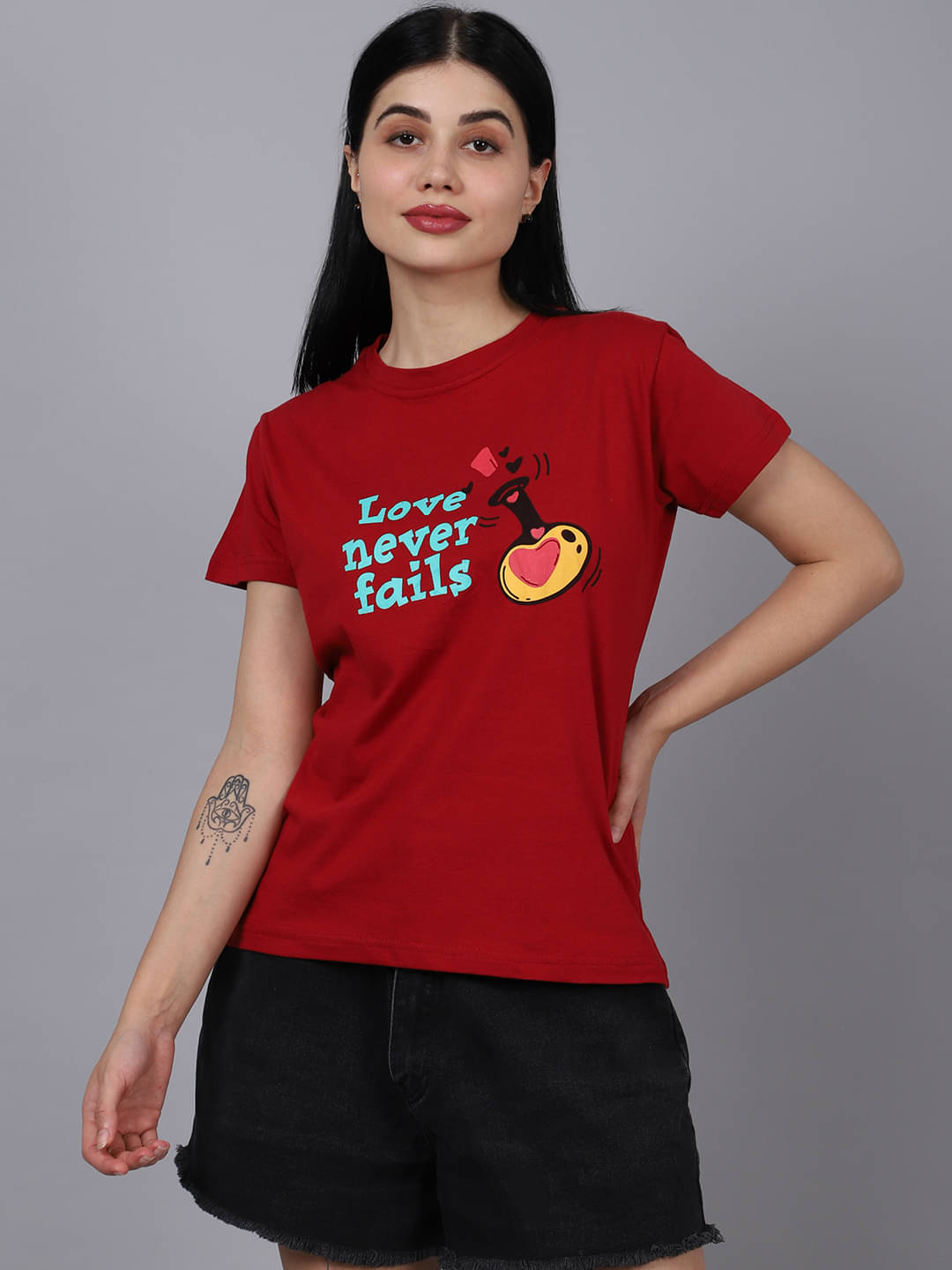 Fabflee Women Cotton Printed Regular Fit Round Neck T-Shirt ( Maroon ) Fabflee Women Cotton Printed Regular Fit Round Neck T-Shirt ( Maroon )