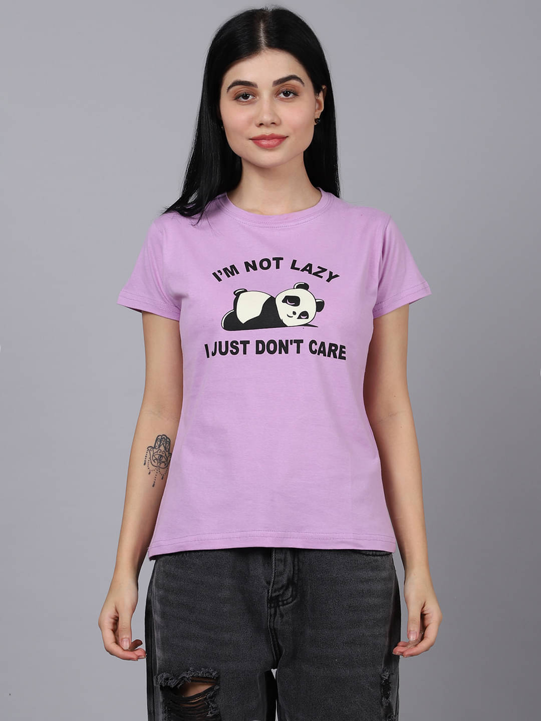     			Fabflee Women Cotton Printed Regular Fit Round Neck T-Shirt ( Purple )