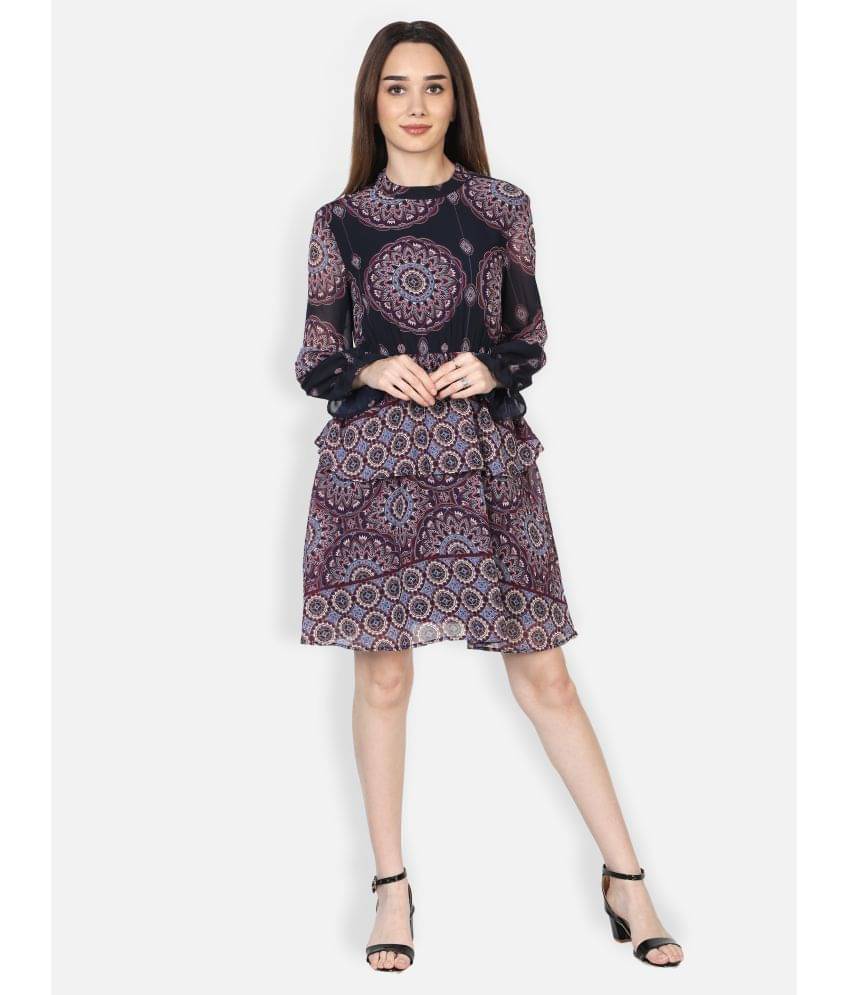 NUEVOSDAMAS Women Georgette Printed A-line Dress ( Purple ) NUEVOSDAMAS Women Georgette Printed A-line Dress ( Purple )