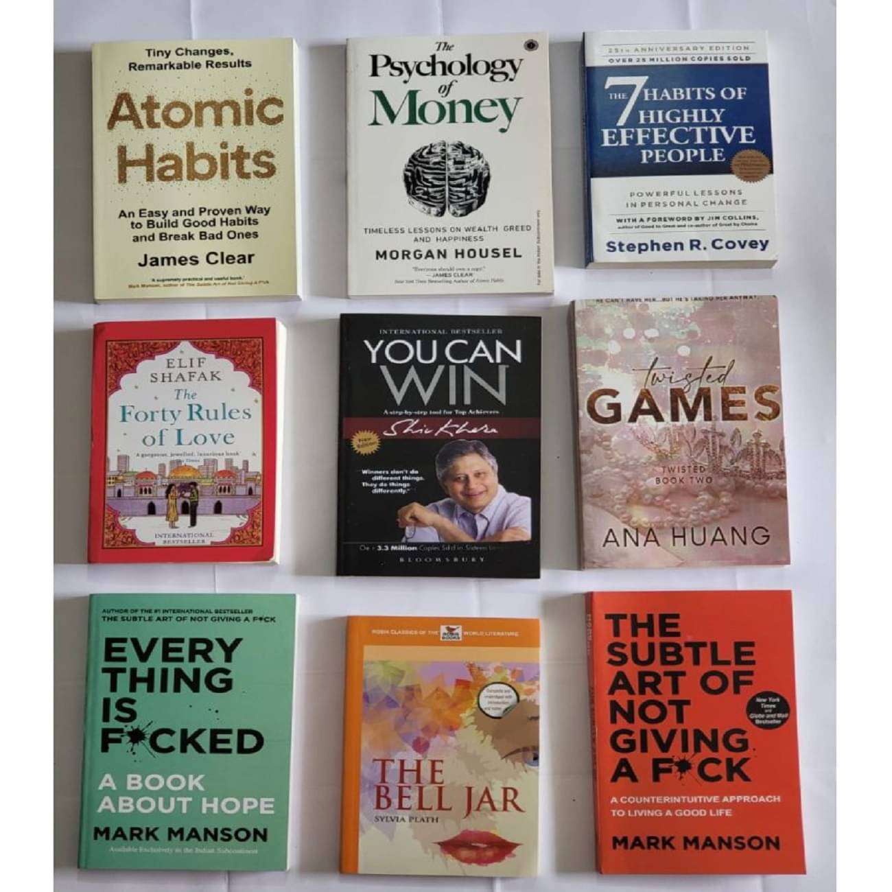 ( combo of 9 books ) Atomic + money + 7 habit + forty rules + you can win + games + everything + jell bar + subtle art ( Paperback) ( combo of 9 books ) Atomic + money + 7 habit + forty rules + you can win + games + everything + jell bar + subtle art ( Paperback)