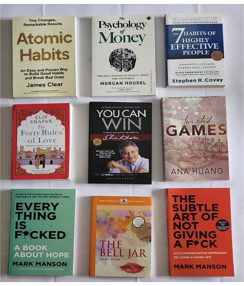 ( combo of 9 books ) Atomic + money + 7 habit + forty rules + you can win + games + everything + jell bar + subtle art ( Paperback)