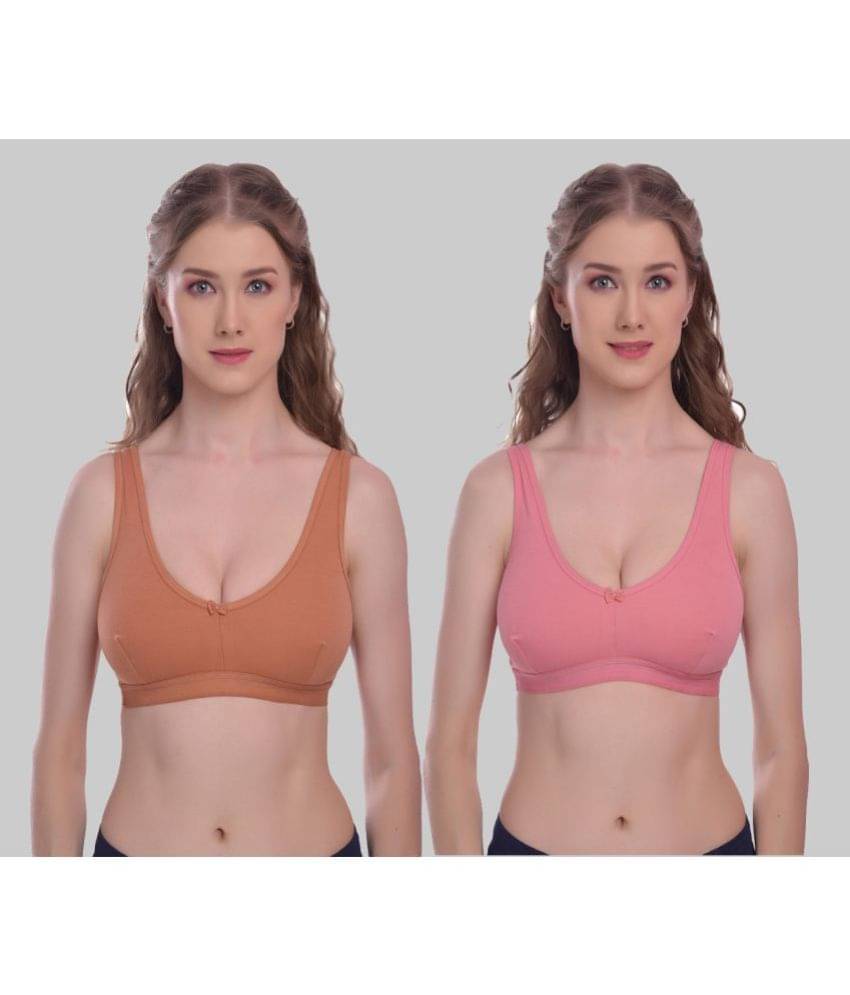     			Elina - Brown Cotton Non Padded Women's Sports Bra ( Pack of 2 )