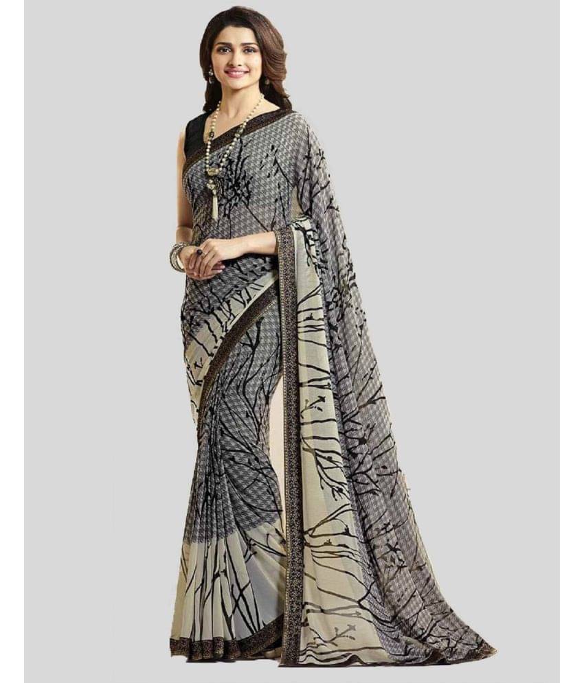     			Gazal Fashions Chiffon Printed Saree With Unstitched Blouse Piece ( Grey )