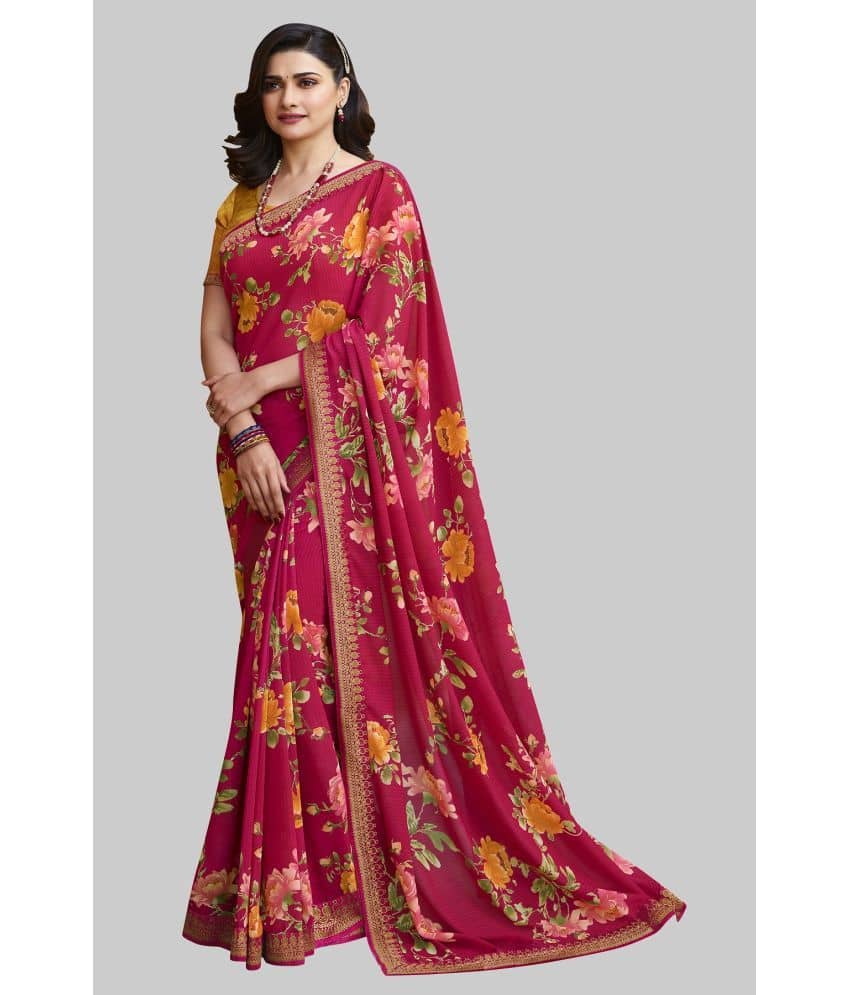 Gazal Fashions Georgette Printed Saree With Unstitched Blouse Piece ( Multicolour ) - Sarees | Buy online on ZillyBuy