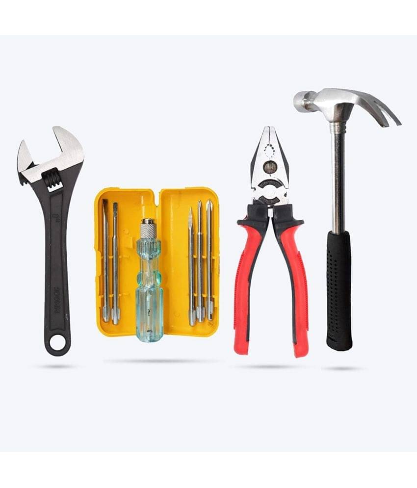 Kadio Hand Tools Combo Set With 8" Rubber Grip Combination Plier,8" Adjustable Wrench, 8" Claw Hammer, 5 Pcs Screwdriver Set with Box (Set of 4) Kadio Hand Tools Combo Set With 8" Rubber Grip Combination Plier,8" Adjustable Wrench, 8" Claw Hammer, 5 Pcs Screwdriver Set with Box (Set of 4)