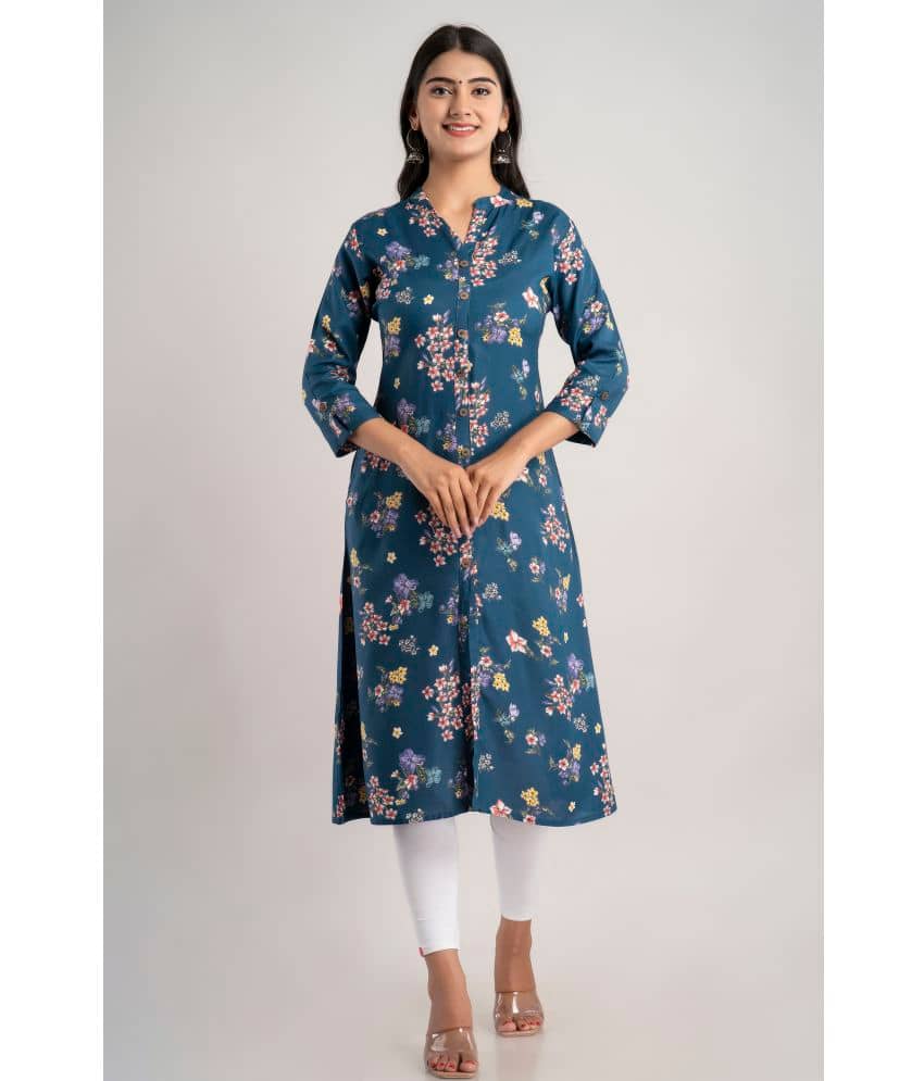 MAUKA - Blue Rayon Women's Front Slit Kurti ( Pack of 1 ) - Kurtis, Tunics | Buy online on ZillyBuy