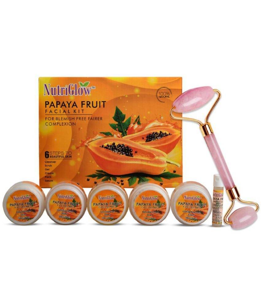     			NutriGlow Papaya Facial Kit For Blemish Free and Fairer Skin Hydrated & Brightening Fresh Looking Skin, 250gm+10ml With Jade Roller