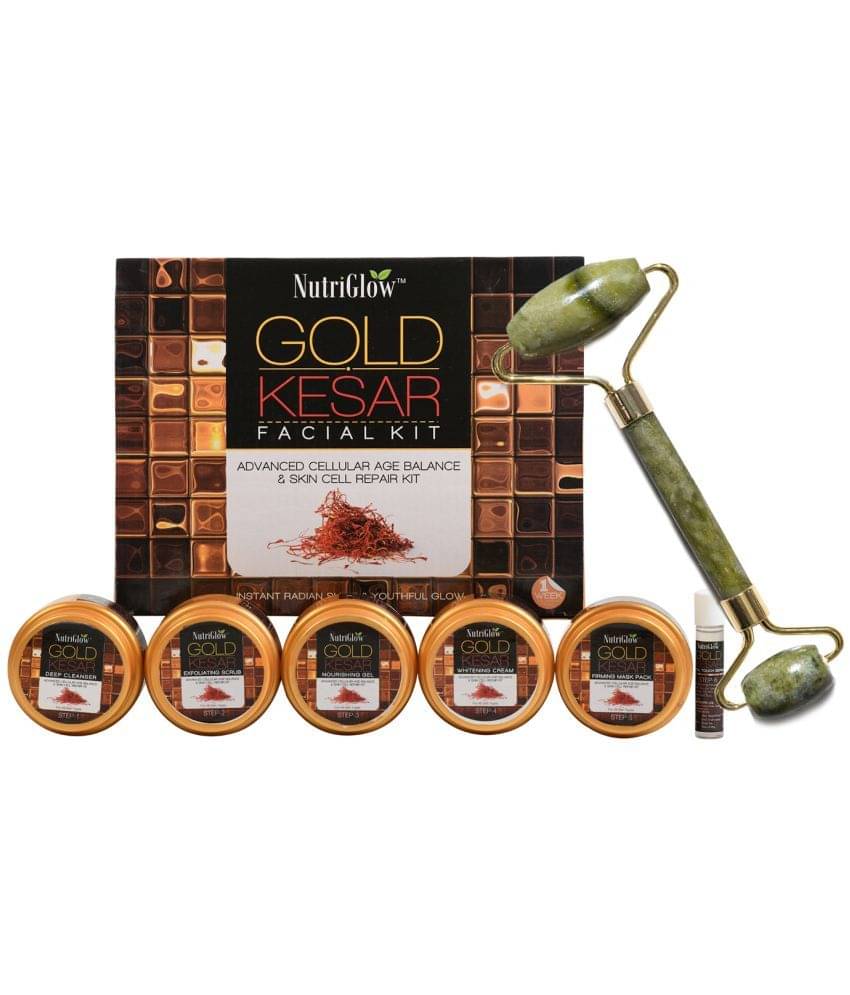     			NutriGlow Gold Kesar Facial Kit for Women for Glowing Skin 6-Pieces Skin Care Skin Cleanup Set 260gm with Jade Roller