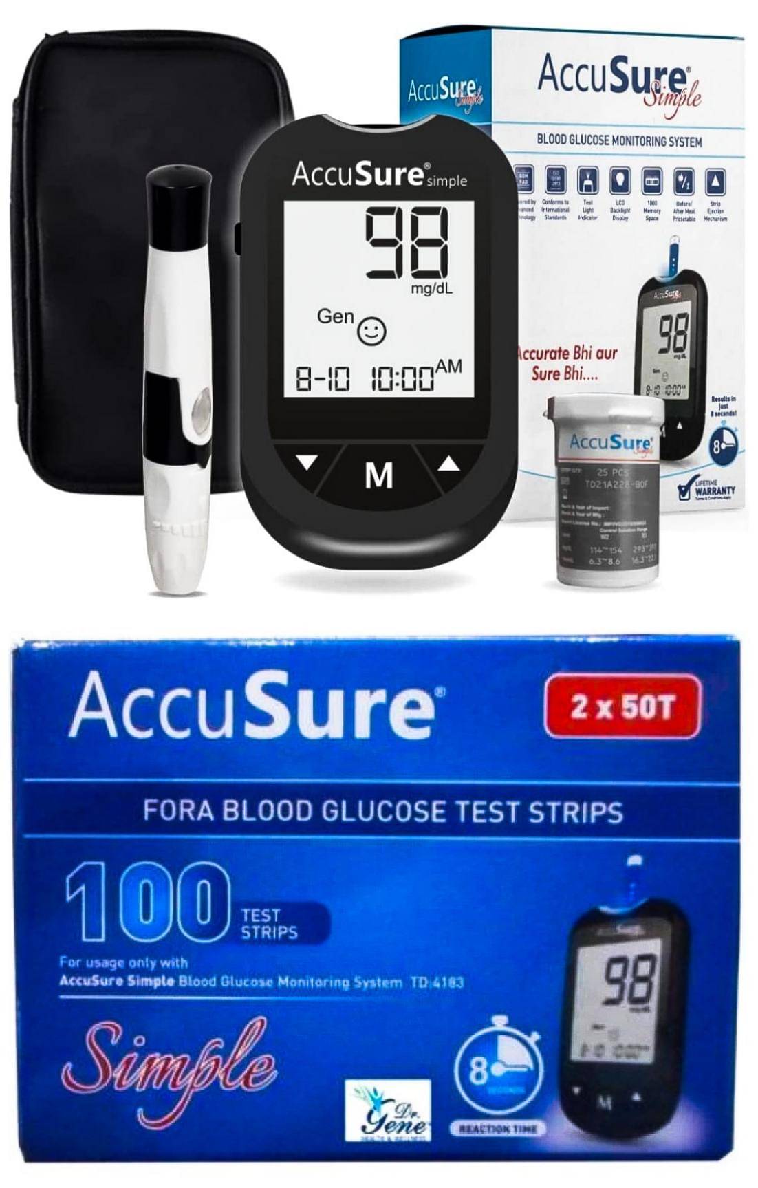     			ACCUSURE Simple Meter With 100 Test Strips