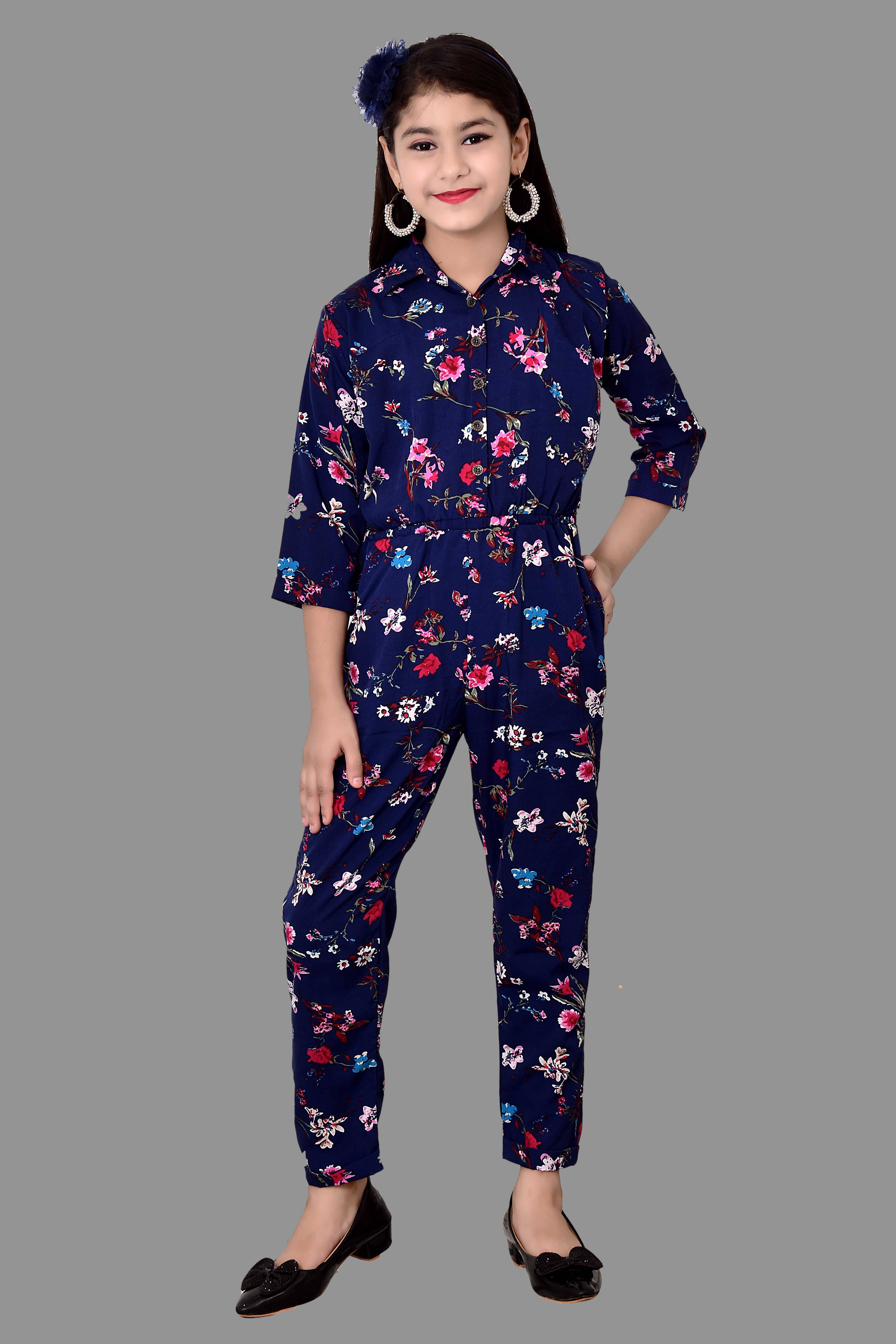 Arshia Fashions Girls Crepe Jumpsuit ( Pack of 1 , Blue )