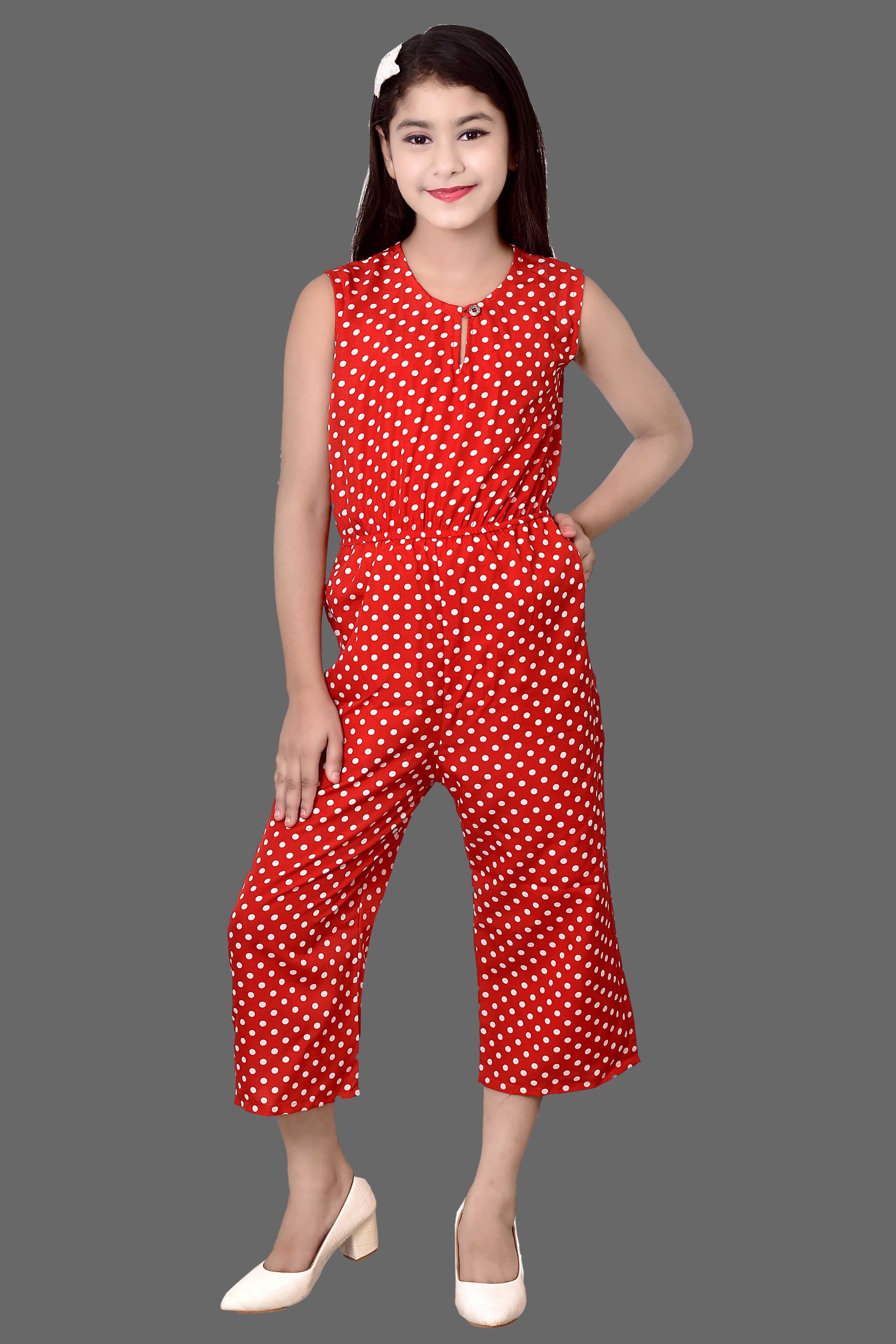 Arshia Fashions Girls Crepe Jumpsuit ( Pack of 1 , Red )