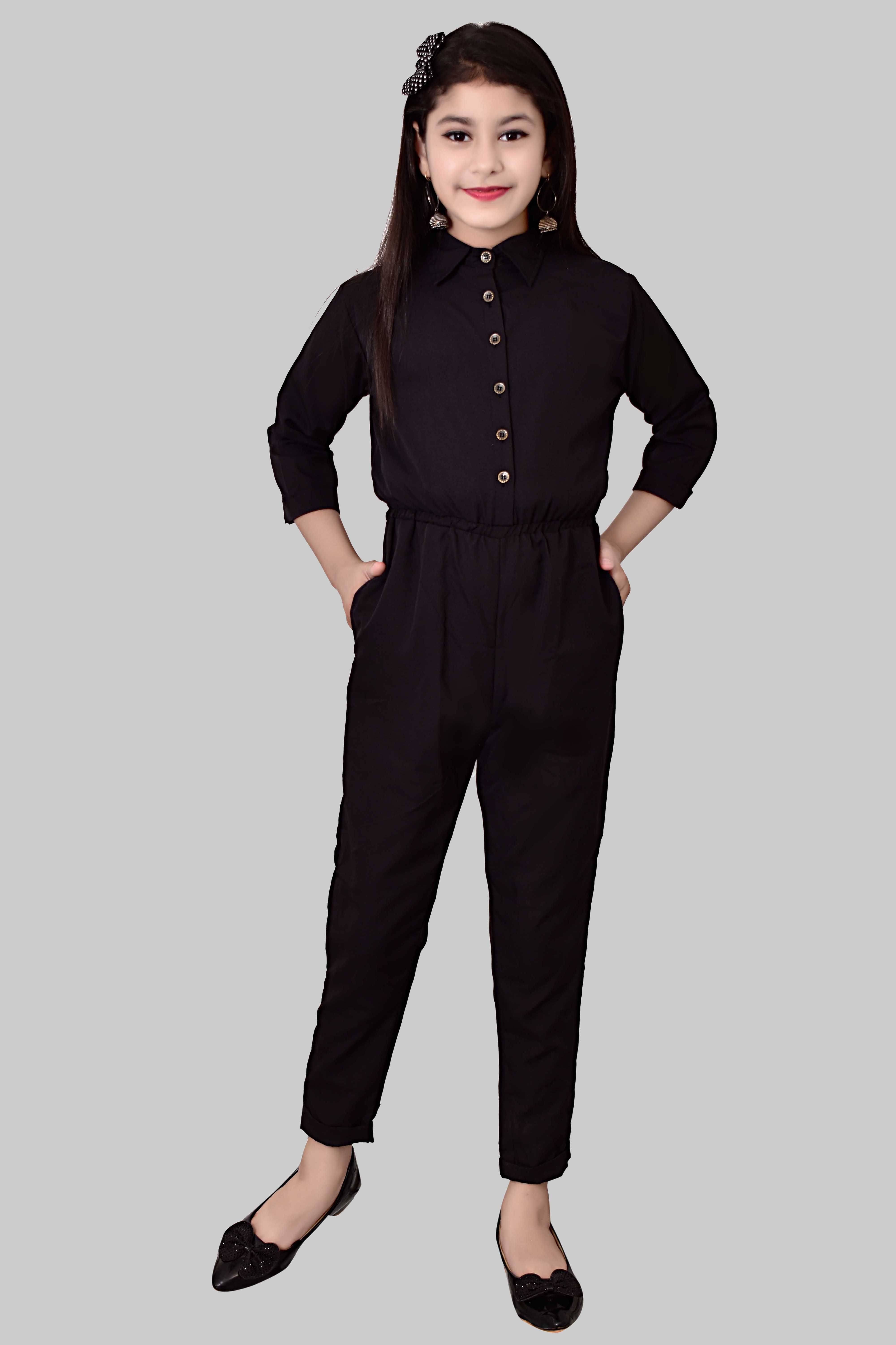 Cherry Tree Girls Crepe Basic Jumpsuit ( Pack of 1 , Black ) Cherry Tree Girls Crepe Basic Jumpsuit ( Pack of 1 , Black )