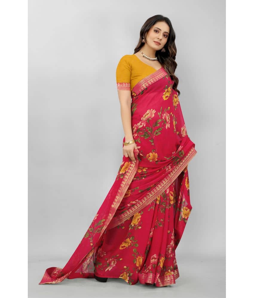 Gazal Fashions Chiffon Printed Saree With Unstitched Blouse Piece ( Multicolour ) - Sarees | Buy online on ZillyBuy
