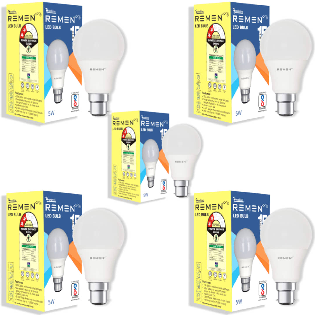 Remen Led Lites - 5W Cool Day Light LED Bulb ( Pack of 5 )