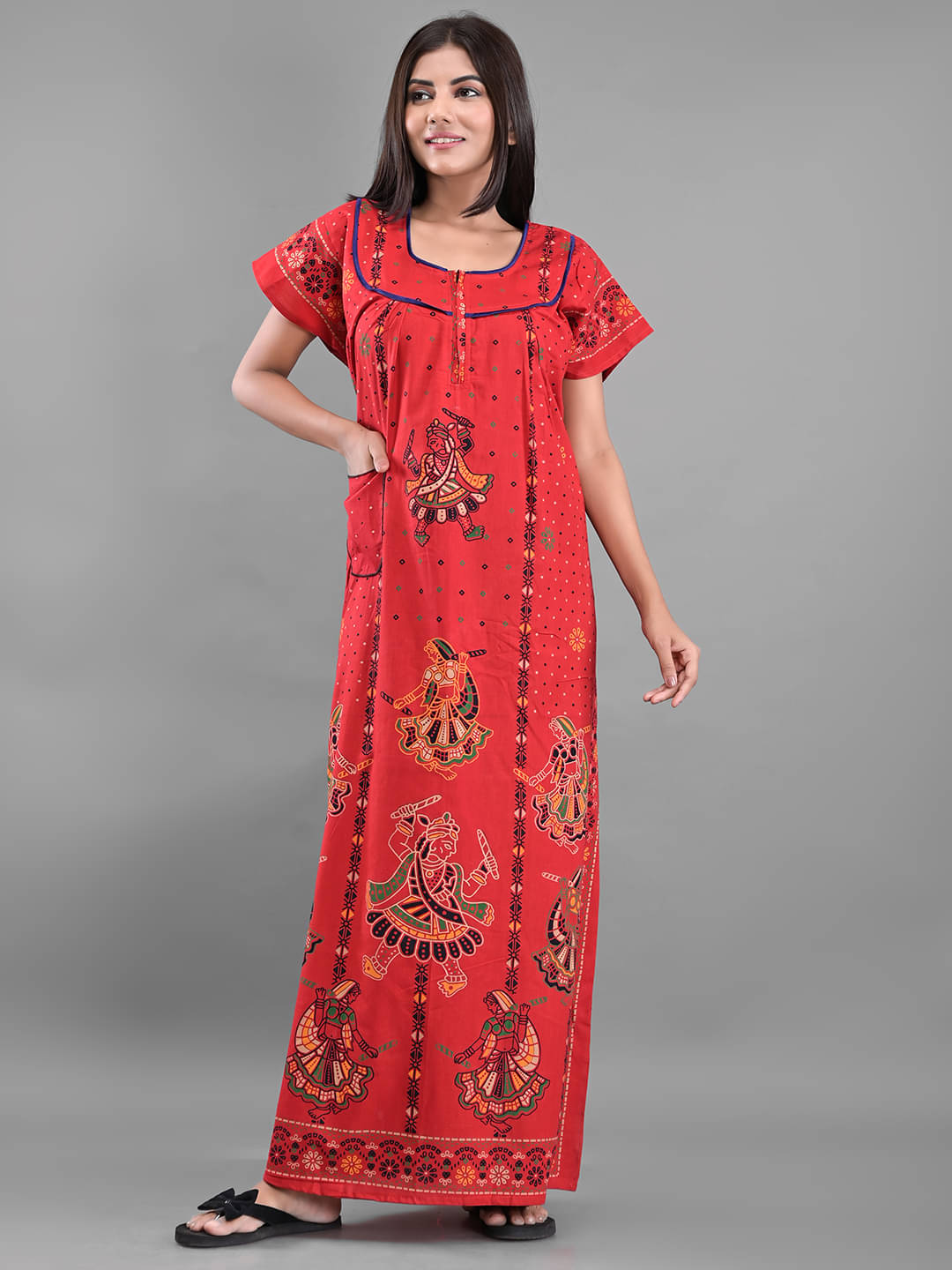 Anjaneya Creations - Red Cotton Women's Nightwear Nighty & Night Gowns ( Pack of 1 ) Anjaneya Creations - Red Cotton Women's Nightwear Nighty & Night Gowns ( Pack of 1 )