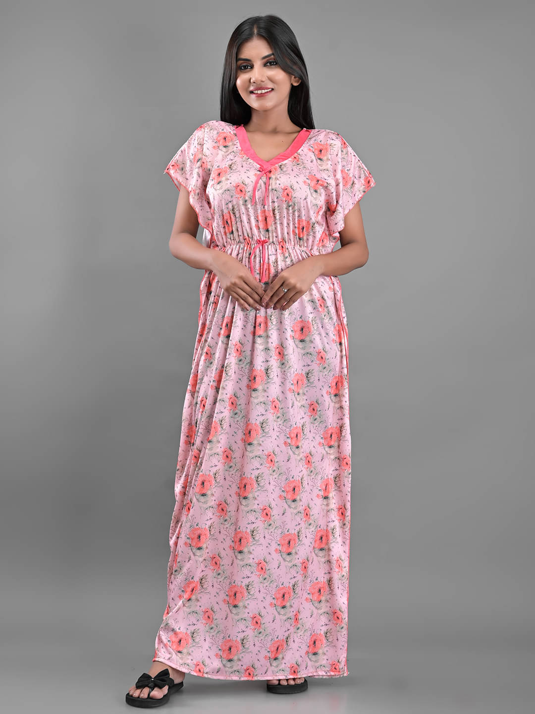 Apratim - Peach Satin Women's Nightwear Kaftan Night Dress ( Pack of 1 )     			Apratim - Peach Satin Women's Nightwear Kaftan Night Dress ( Pack of 1 )