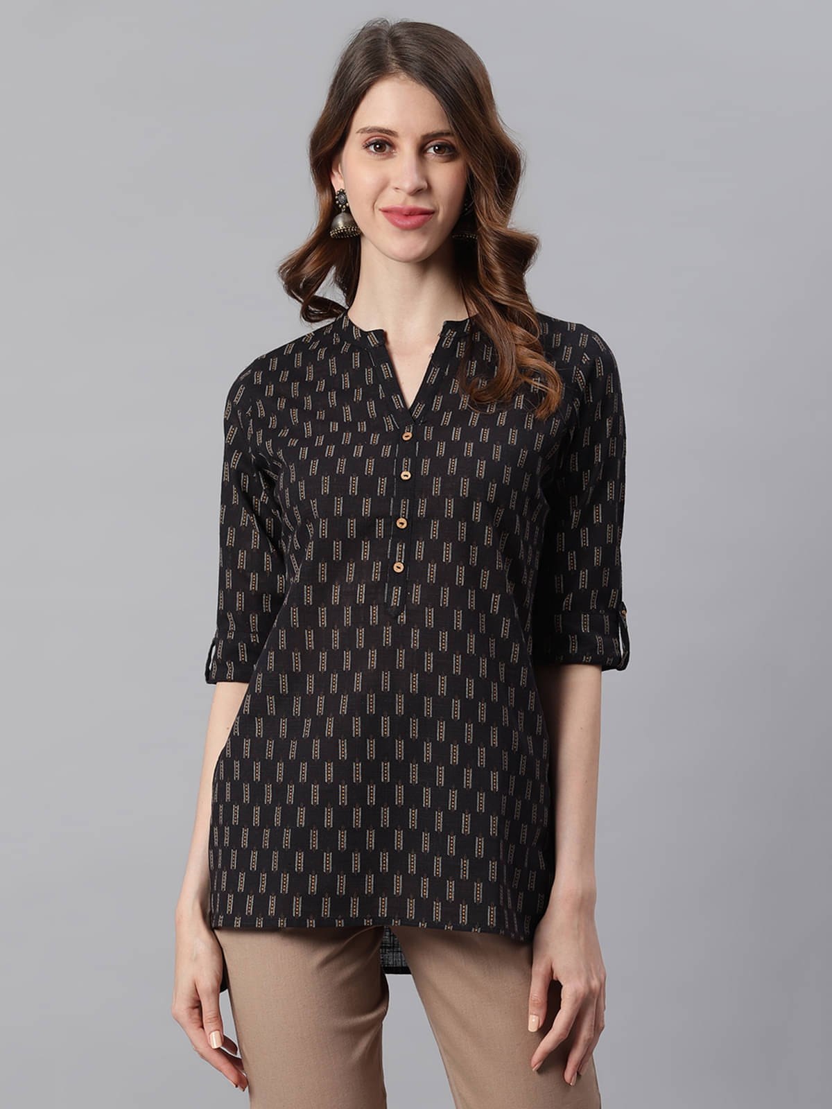 Janasya Women's Cotton Tunic ( Black )     			Janasya Women's Cotton Tunic ( Black )