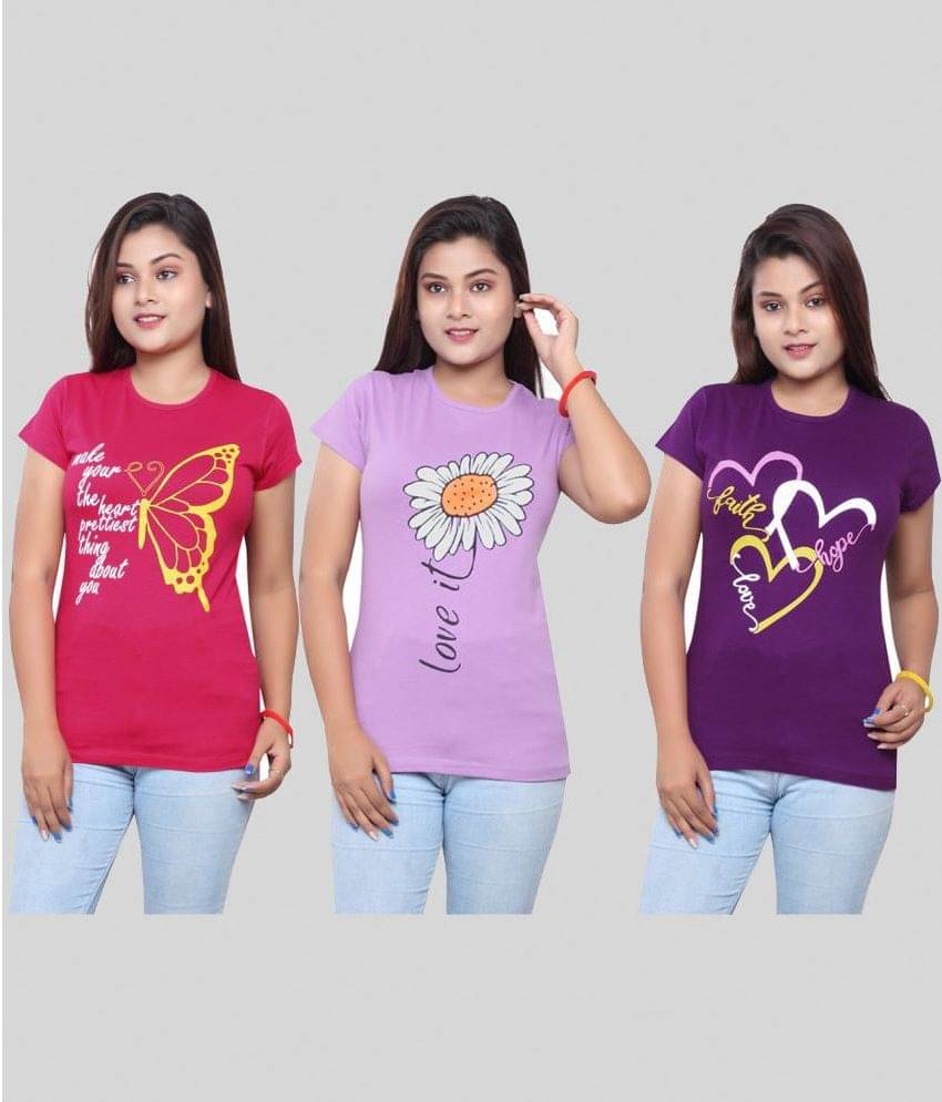     			MIST N FOGG Women Cotton Printed Regular Fit Round Neck T-Shirt ( Multi Color )