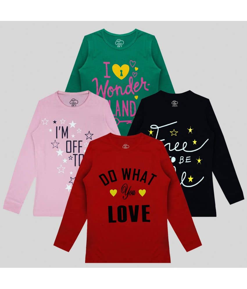 MIST N FOGG Pack of 4 Girls Cotton Blend T-Shirt ( Multicolor )