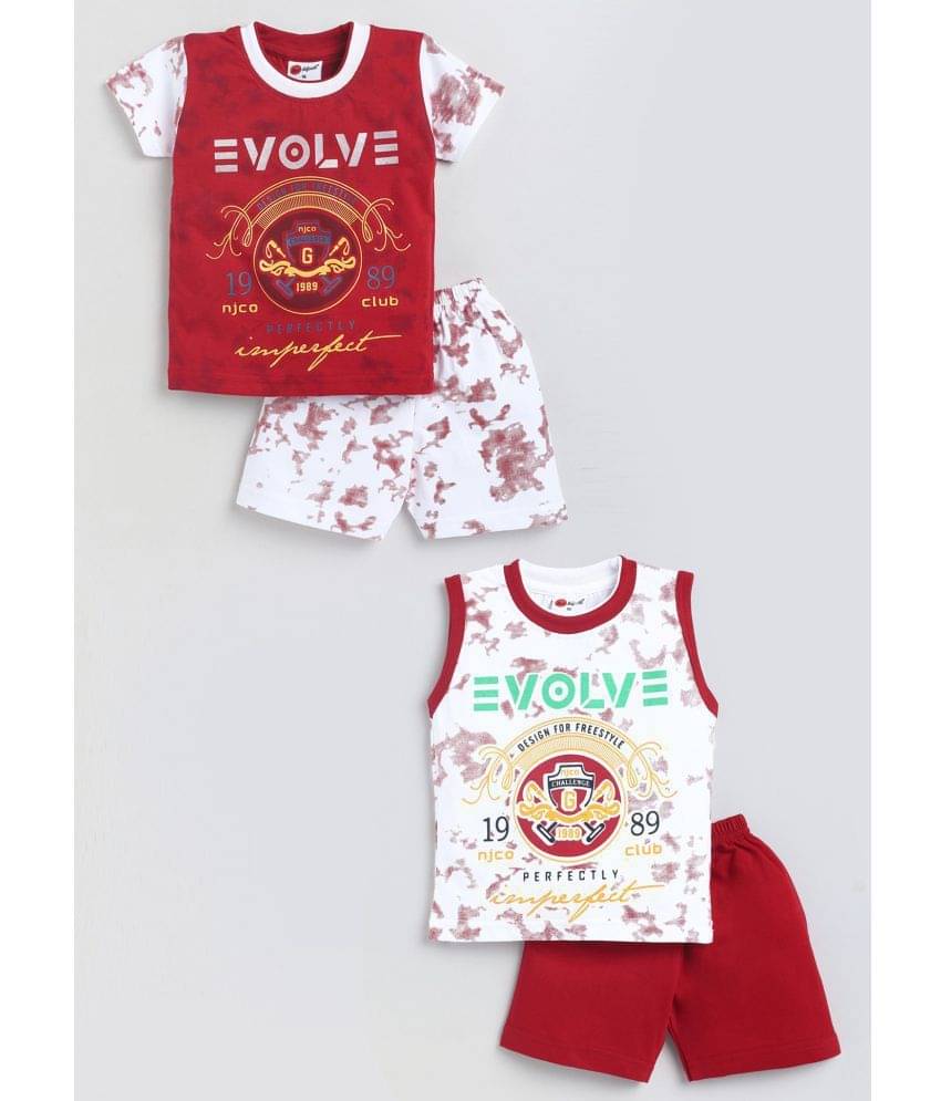     			Mars Infiniti Pack of 2 Boys Cotton T-Shirt & Shorts Set ( Maroon )