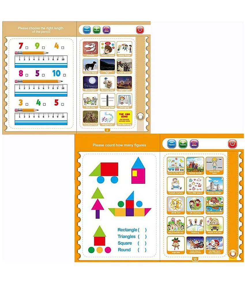 NHR Kids Intelligence Book English Letters & Words Learning Sound Book, Fun Educational Toys, Activities with Numbers, Shapes, Animals Phonetic Learning Book for Toddlers (E-Book, Multicolor)