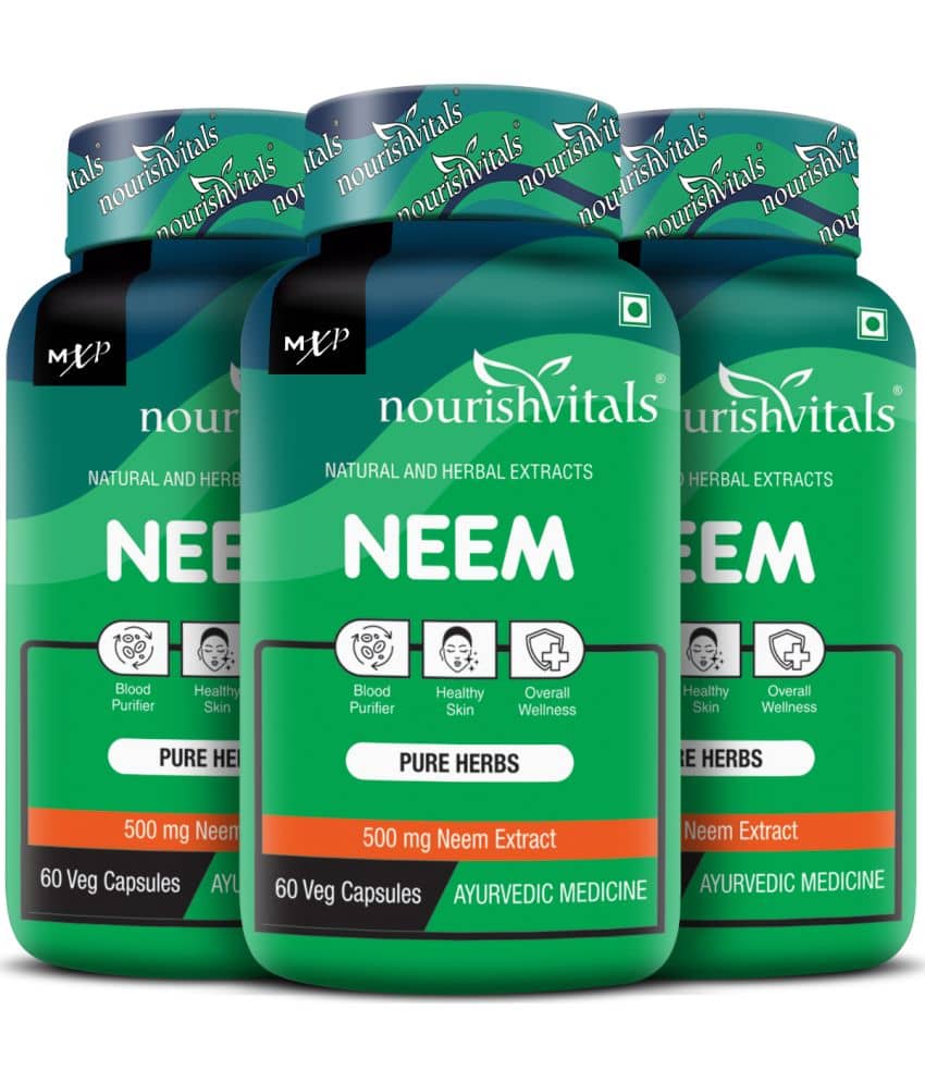 NourishVitals Neem Pure Herbs, 500 mg Neem Extract, Blood Purifier & For Healthy Skin, 60 Veg Capsules (Pack Of 3)