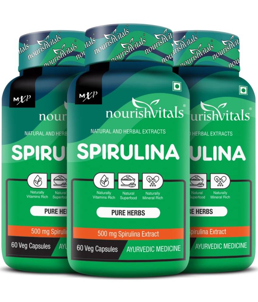 NourishVitals Spirulina Pure Herbs, 500 mg Spirulina Extract, Naturally Vitamins Rich, 60 Veg Capsules (Pack Of 3) NourishVitals Spirulina Pure Herbs, 500 mg Spirulina Extract, Naturally Vitamins Rich, 60 Veg Capsules (Pack Of 3)