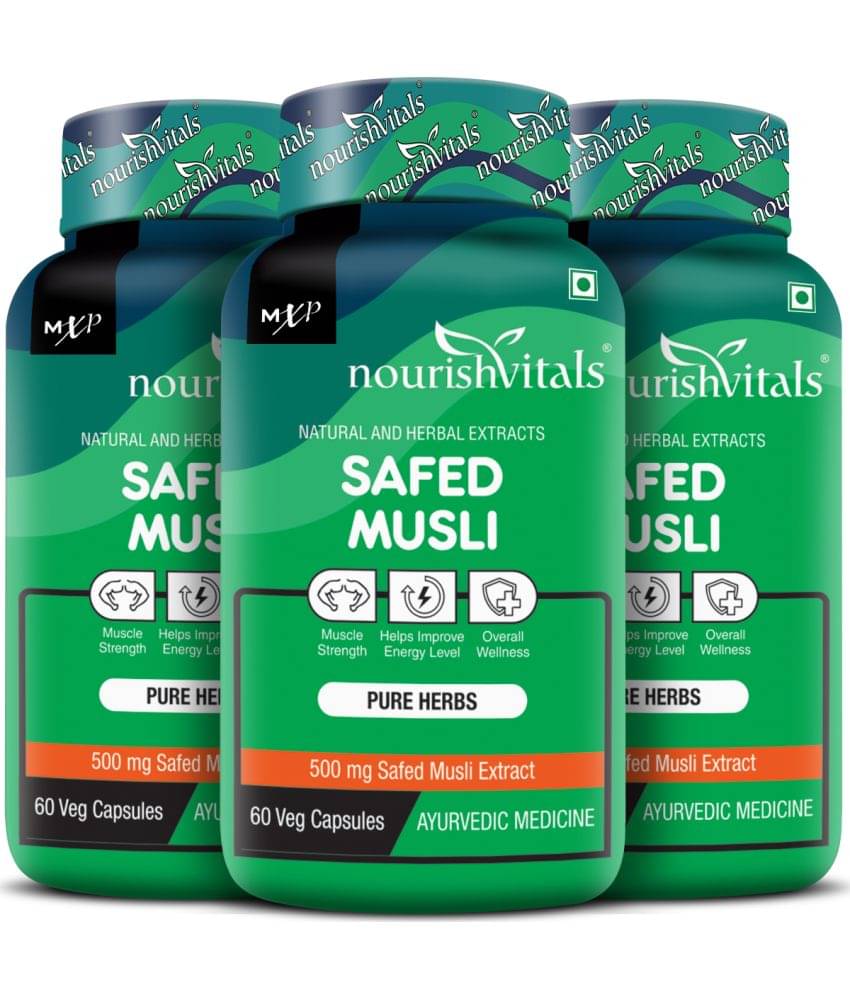 NourishVitals Safed Musli with Saponins > 20% Pure Herbs, 500 mg Safed Musli Extract, 60 Veg Capsules (Pack Of 3)     			NourishVitals Safed Musli with Saponins > 20% Pure Herbs, 500 mg Safed Musli Extract, 60 Veg Capsules (Pack Of 3)
