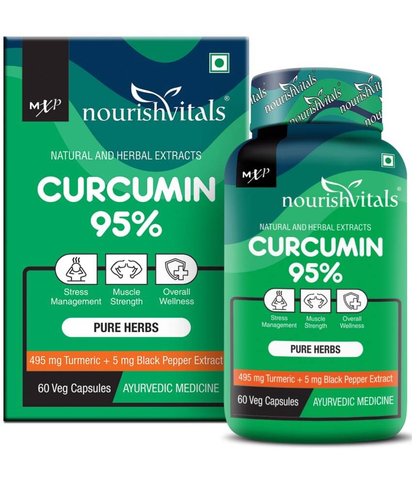 NourishVitals Curcumin 95% Curcuminoids, 500 mg Turmeric with Piperine Extract Supplement, 60 Veg Capsules NourishVitals Curcumin 95% Curcuminoids, 500 mg Turmeric with Piperine Extract Supplement, 60 Veg Capsules