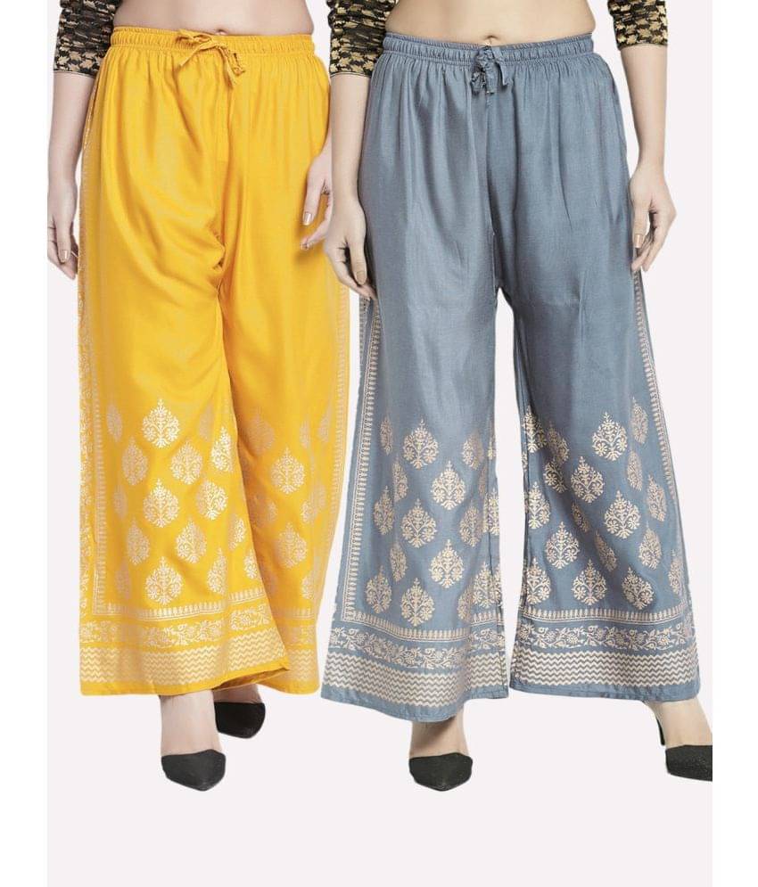 OMAYA - Grey Rayon Flared Women's Palazzos ( Pack of 2 ) OMAYA - Grey Rayon Flared Women's Palazzos ( Pack of 2 )