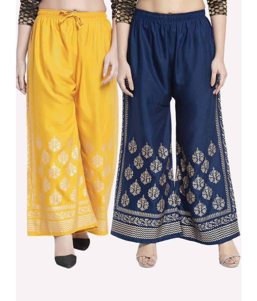 OMAYA - Navy Blue Rayon Flared Women's Palazzos ( Pack of 2 )     			OMAYA - Navy Blue Rayon Flared Women's Palazzos ( Pack of 2 )