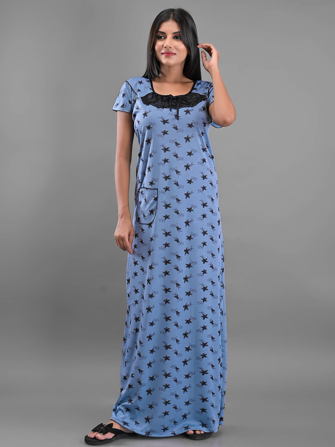 Anjaneya Creations - Blue Satin Women's Nightwear Nighty & Night Gowns ( Pack of 1 )     			Anjaneya Creations - Blue Satin Women's Nightwear Nighty & Night Gowns ( Pack of 1 )